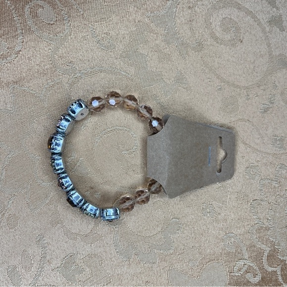 BEADED BRACELET SILVER BROWN BEIGE STRETCH GEM BOHO - Picture 5 of 6